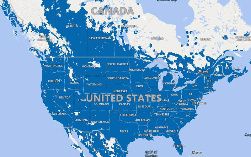 Coverage map with AT&T in USA