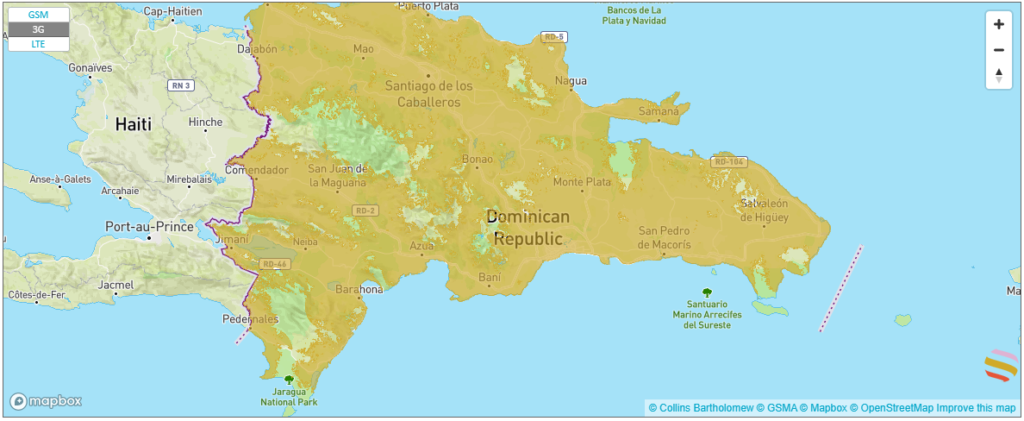 map of esim coverage in the dominican republic.