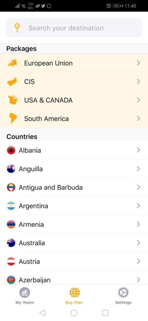 yesim app countries