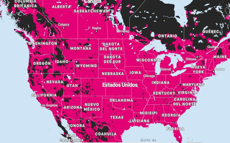 Coverage map with T-Mobile in USA
