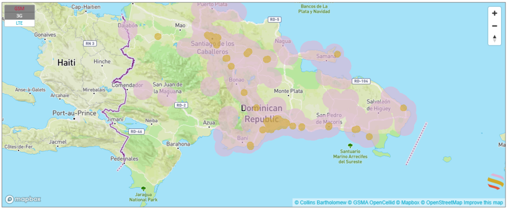 coverage map with an esim in the dominican republic.