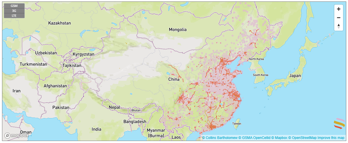 coverage map with an esim in china