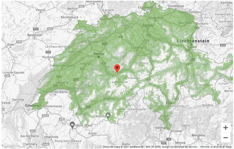 coverage map with an esim in switzerland