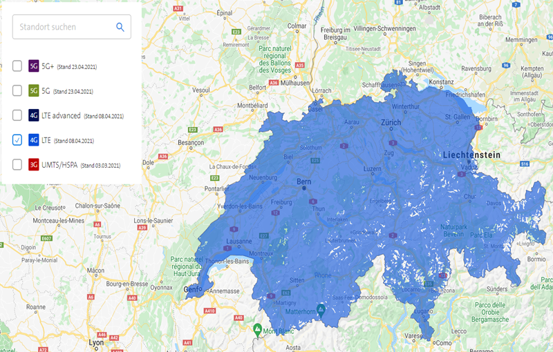 coverage map for an esim in switzerland
