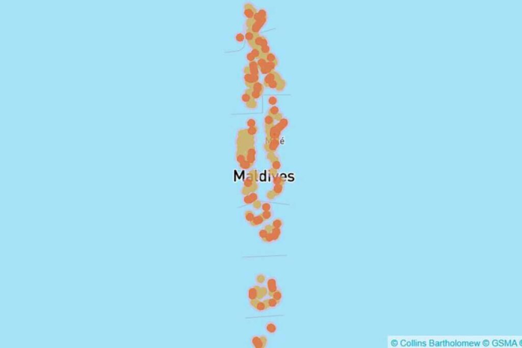 Coverage map of Dhiraagu in Maldives