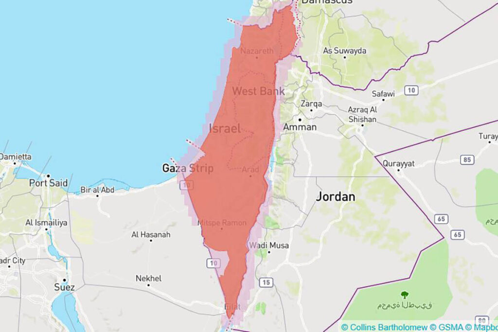 Coverage map with Cellcom in Israel