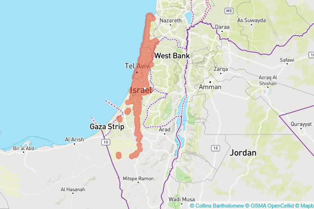 Coverage map with xfone 018 in Israel