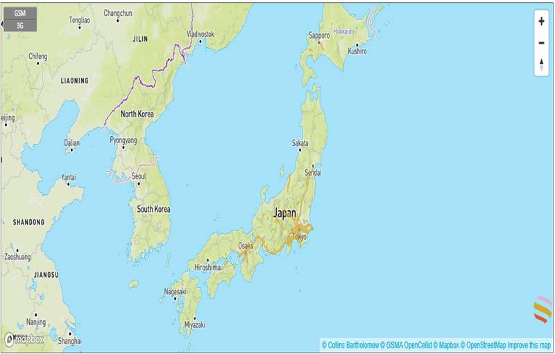 coverage map with a KDDI esim in japan