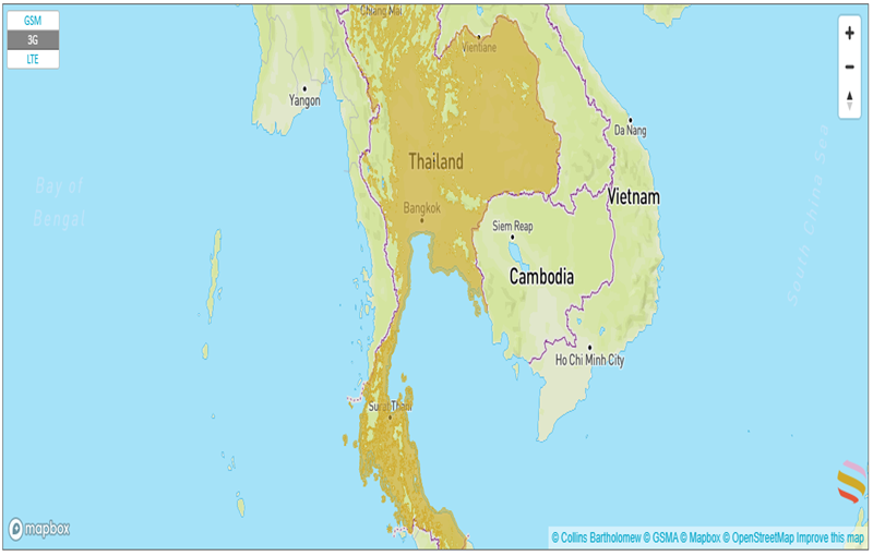 coverage map with an esim in Thailand with truemove h