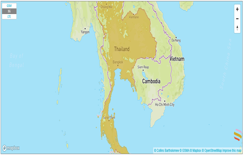 coverage map with an esim in thailand
