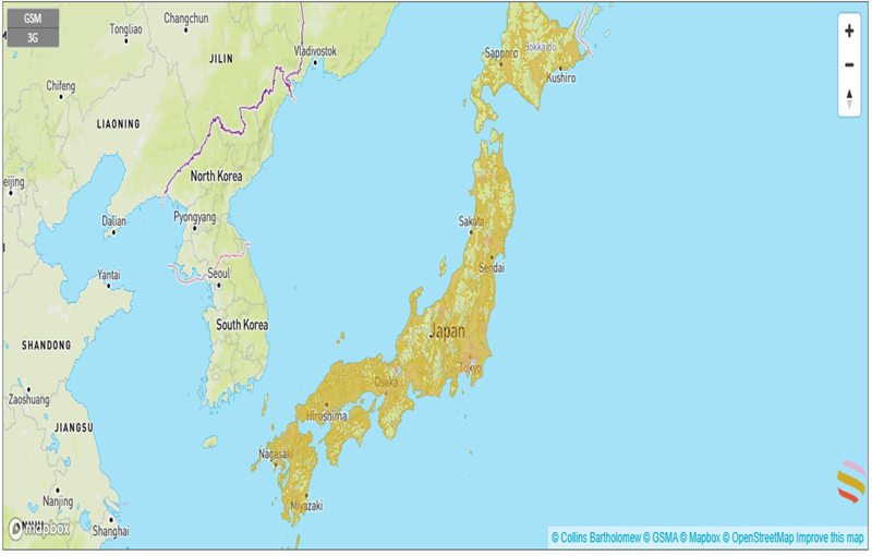 coverage map with an esim in japan