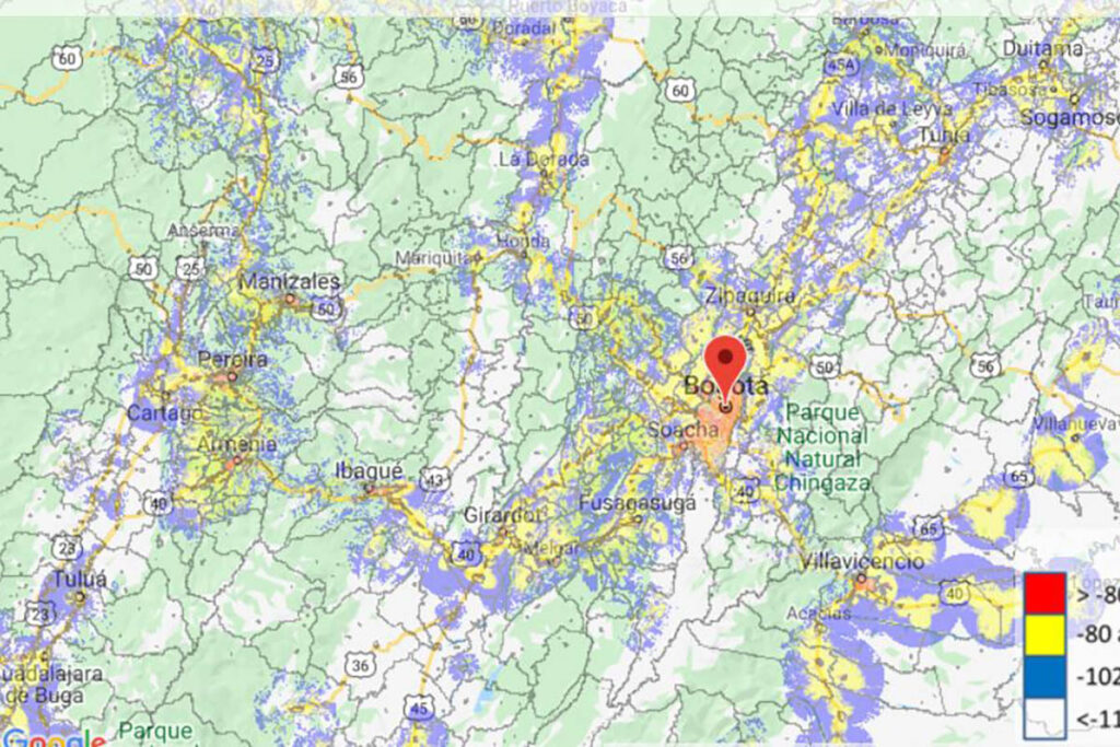 Tigo coverage map in Colombia