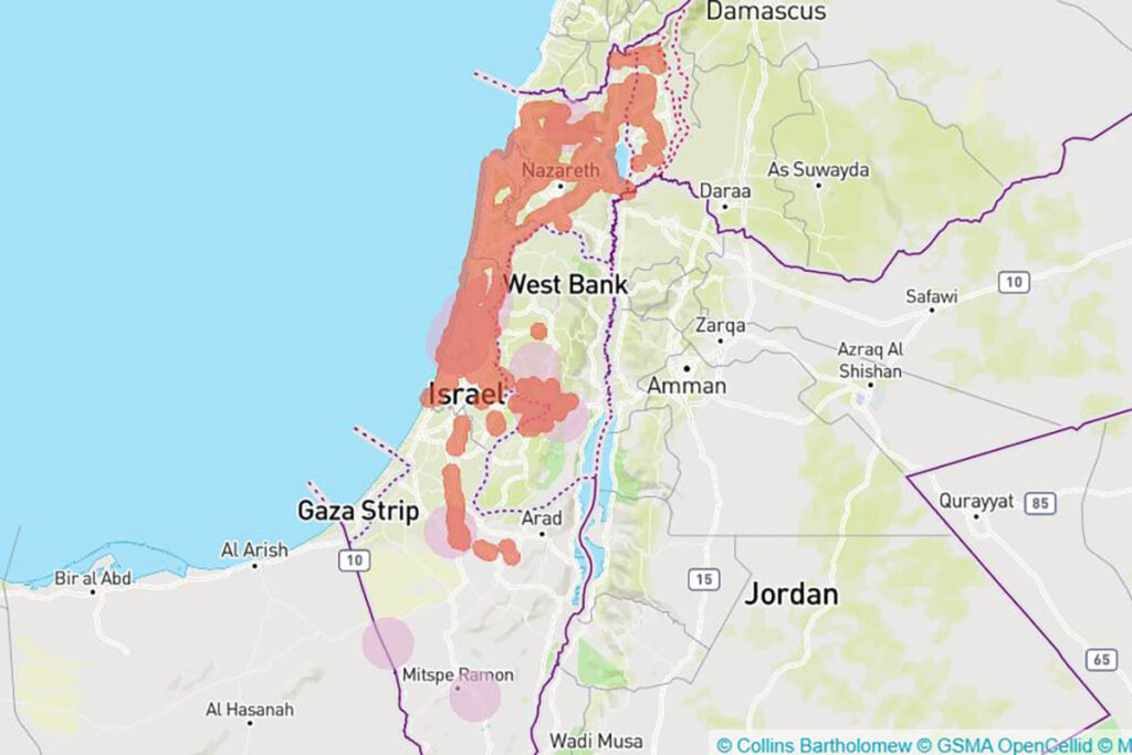 Coverage map with Golan Telecom in Israel