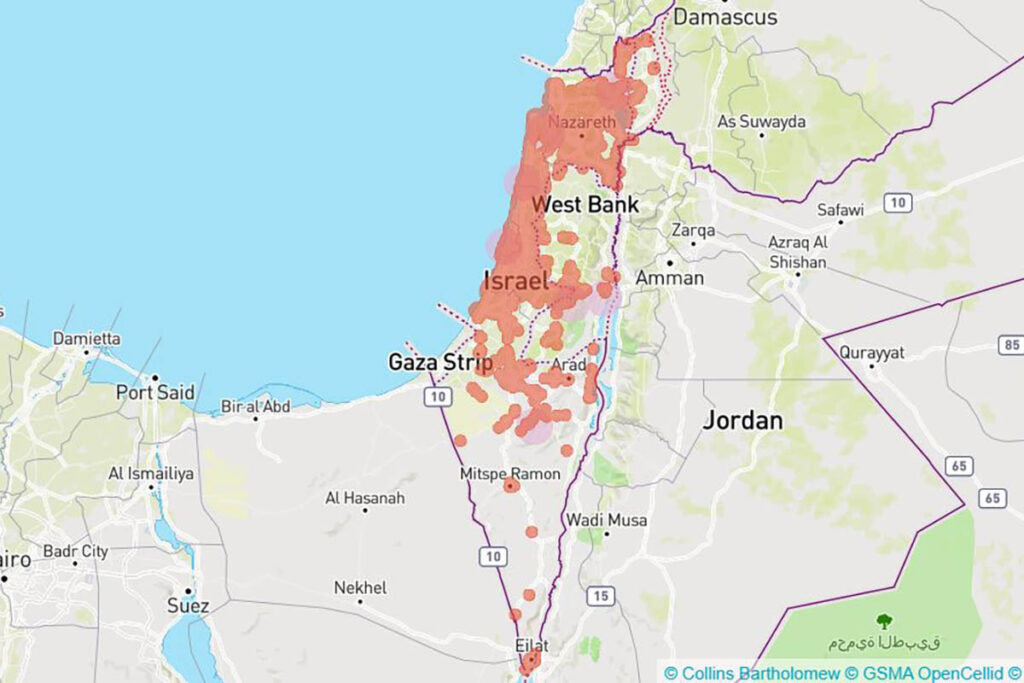 Coverage map with Pelephone in Israel