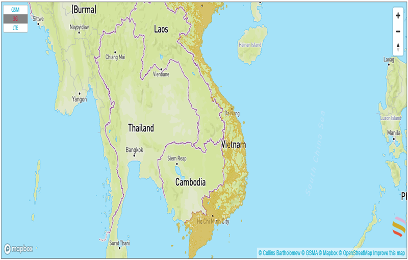 coverage map in vietnam with an esim