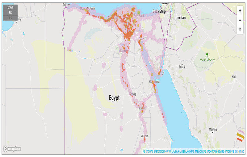 Vodafone coverage map in Egypt