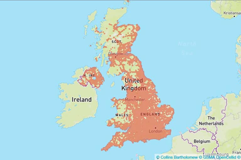 Vodafone coverage map in the UK. Source: GSMA