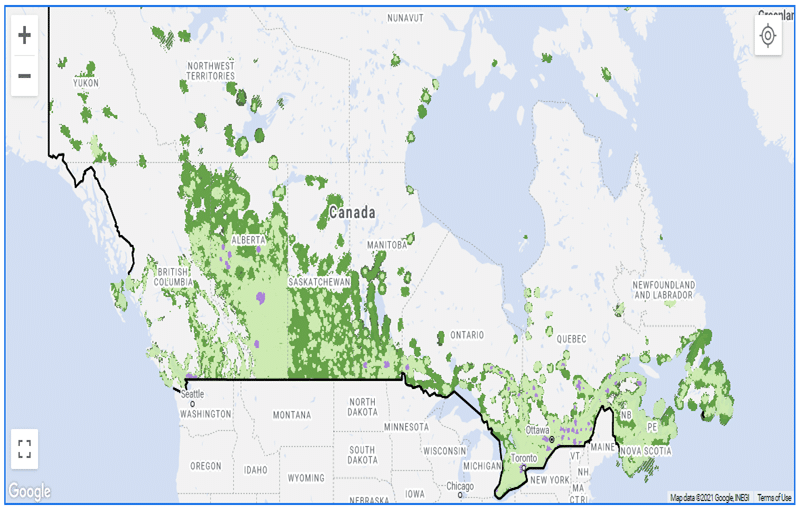 Telus coverage map in Canada with an eSIM