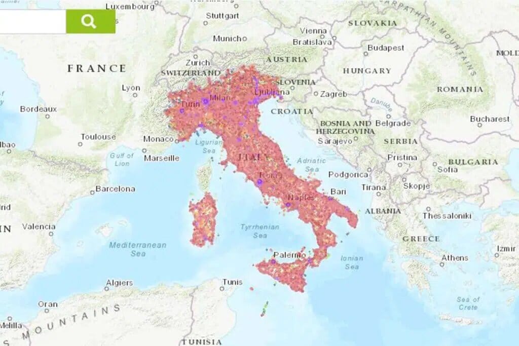 Vodafone coverage map in Italy