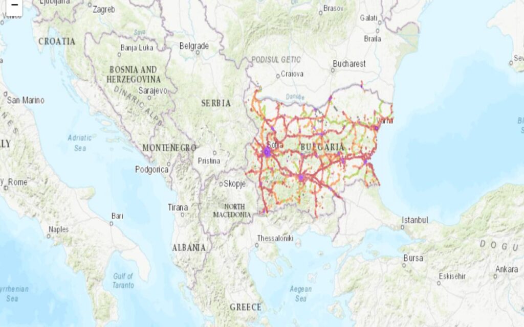 Coverage map of A1 Mobile with an eSIM in Bulgaria