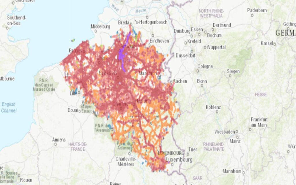 Coverage map of BASE with an eSIM in Belgium