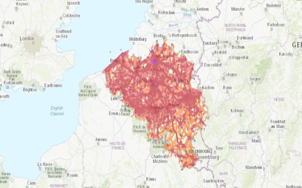 Coverage map of Orange Mobile with an eSIM in Belgium