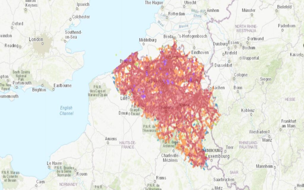 Coverage map of Proximus with an eSIM in Belgium