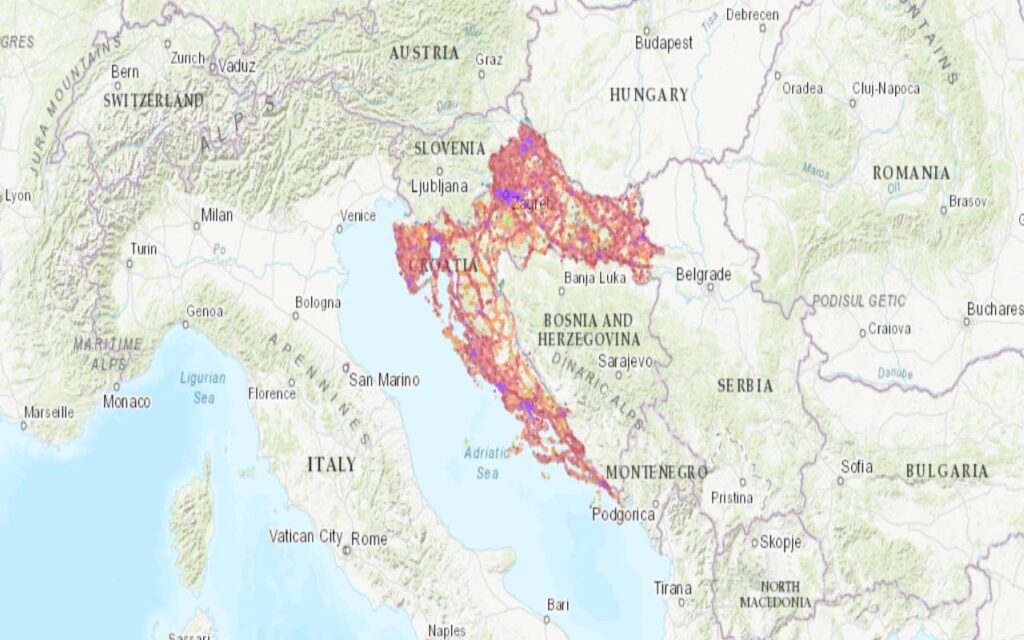 Coverage map of T-Mobile with an eSIM in Croatia