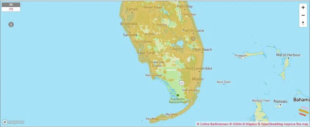 Sprint 3G coverage map in Miami