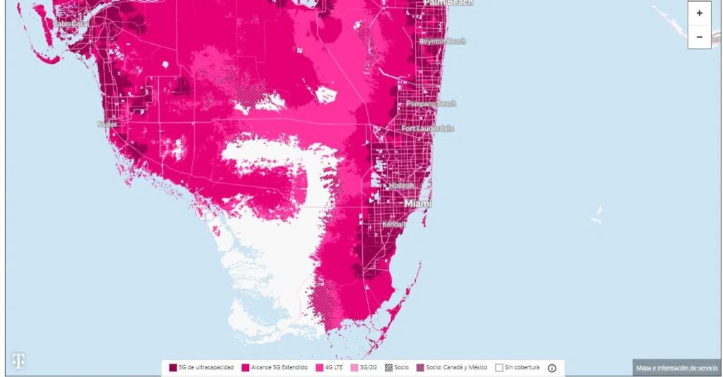 T-Mobile 5G and 4G coverage map in Miami
