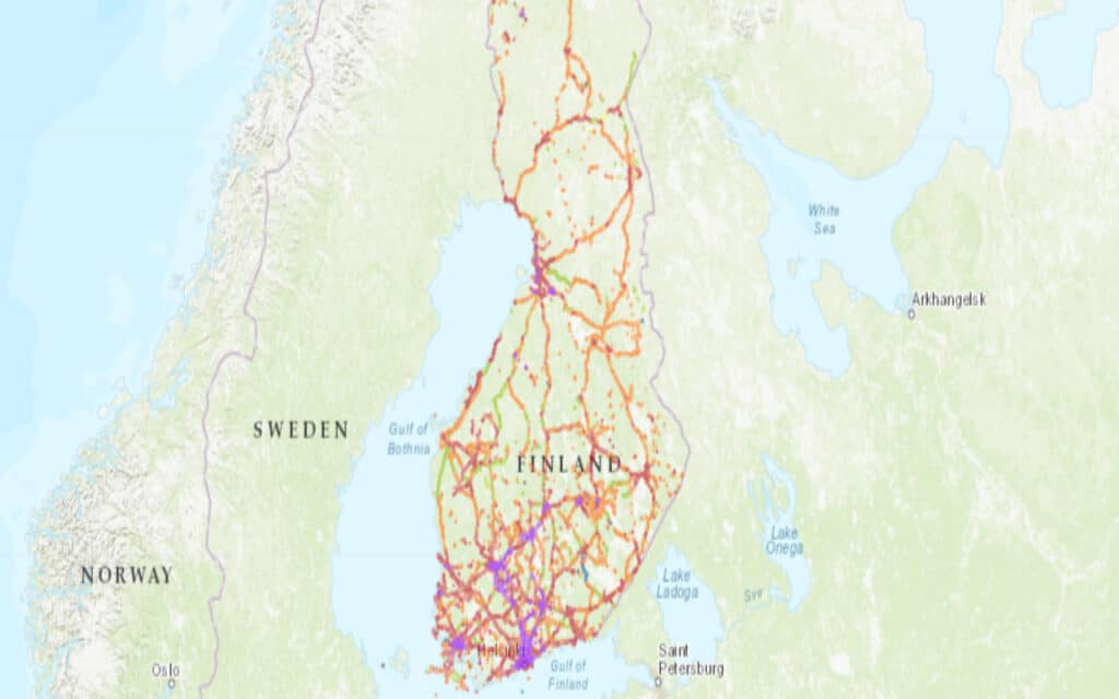 Coverage map of DNA with an eSIM in Finland