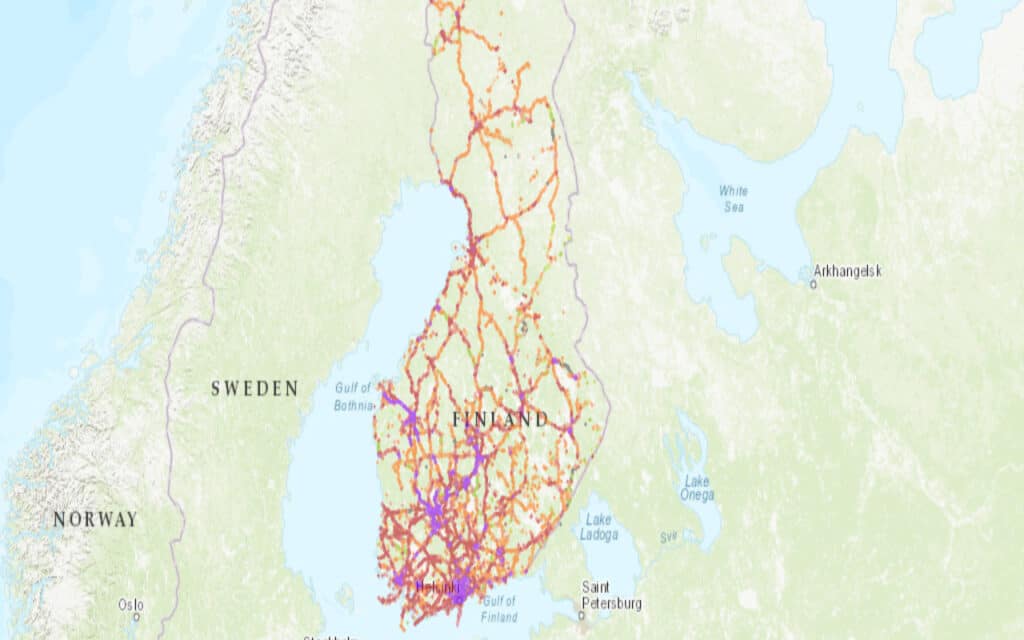 Coverage map of Elisa Mobile with an eSIM in Finland