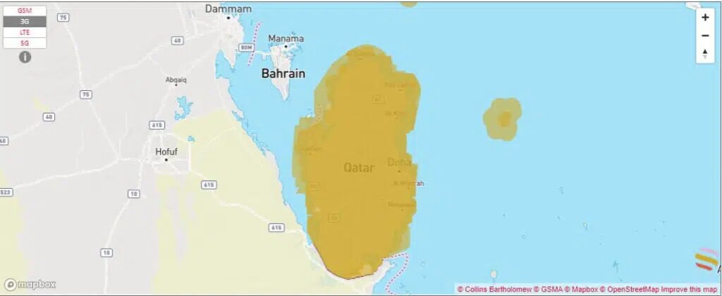 3G coverage map of Vodafone mobile operator in Qatar