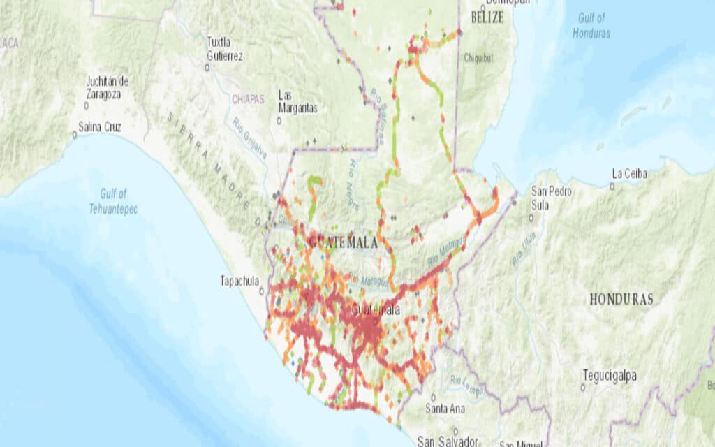 Coverage map of Claro Mobile with an eSIM in Guatemala