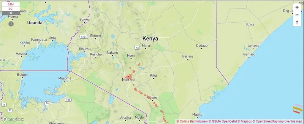 Airtel 4G coverage map in Kenya
