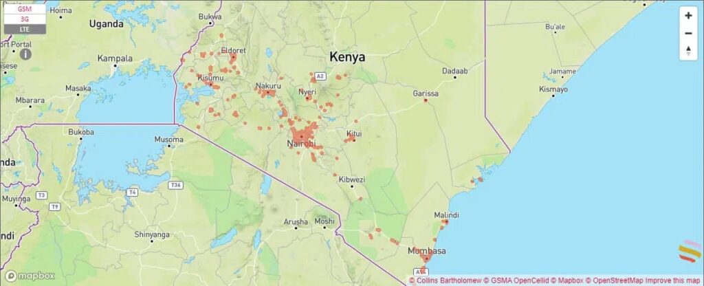 Safaricom 4G coverage map in Kenya
