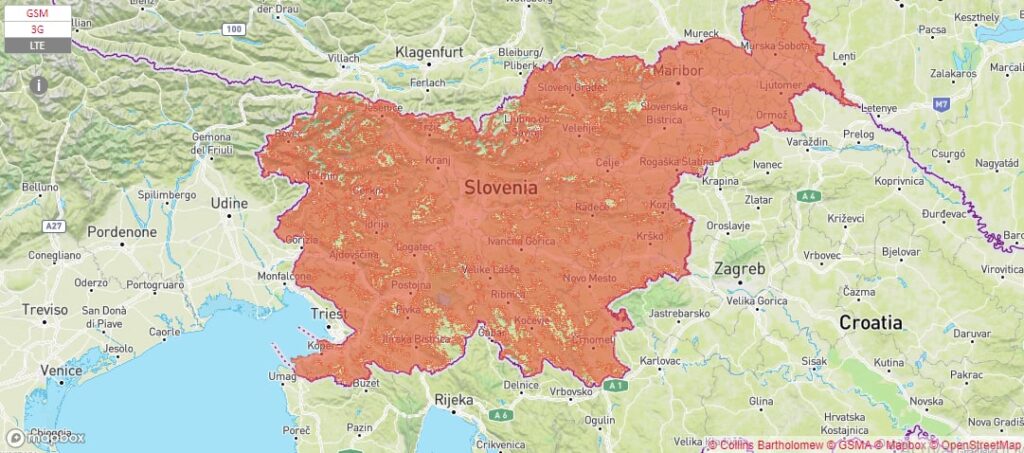 Telekom Slovenije coverage map in Slovenia