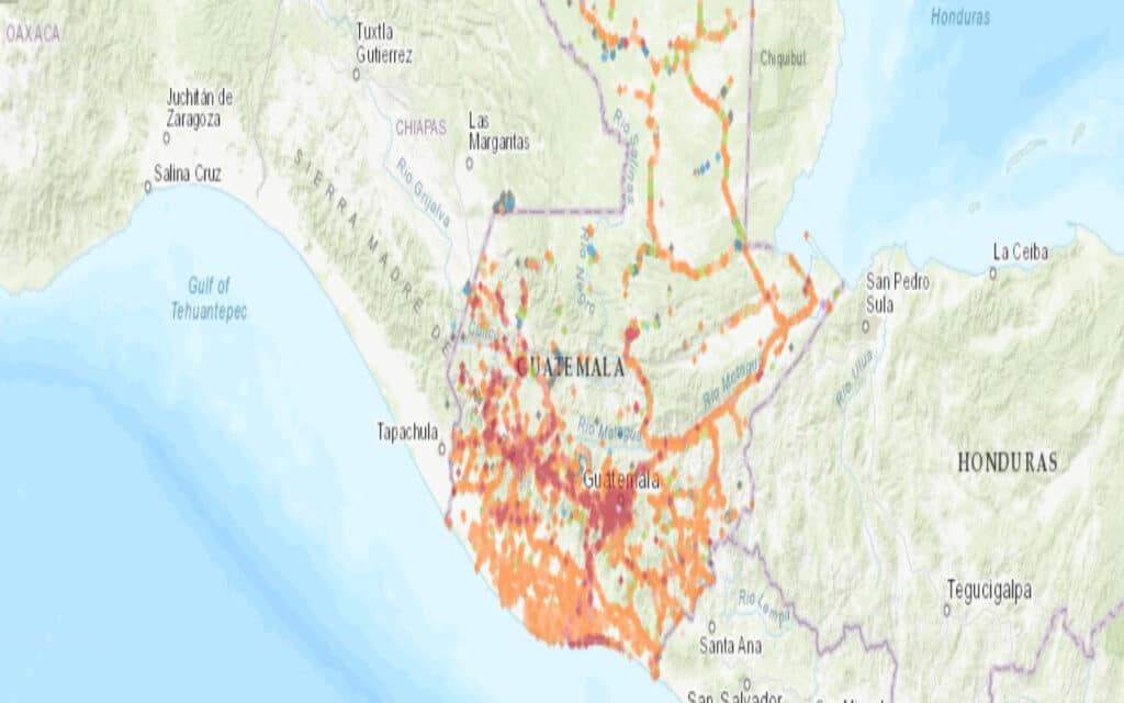 Coverage map of Tigo Mobile with an eSIM in Guatemala