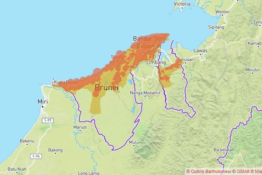 Coverage map of DST in Brunei