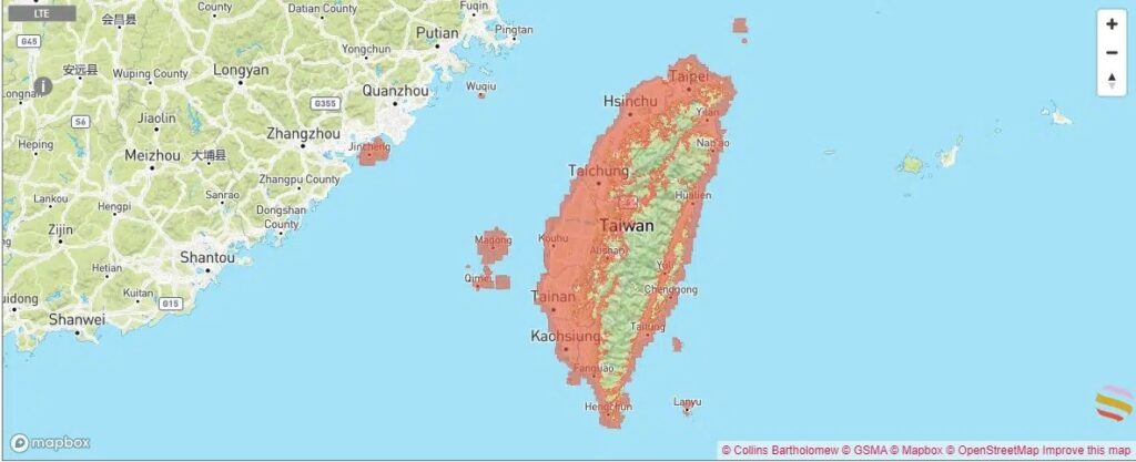 Chunghwa Telecom 4G coverage map in Taiwan