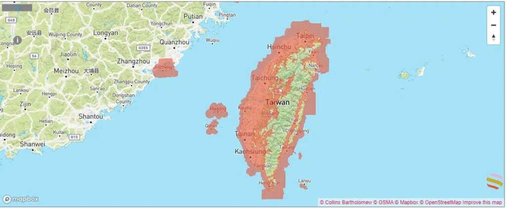 Taiwan Mobile 4G coverage map in Taiwan