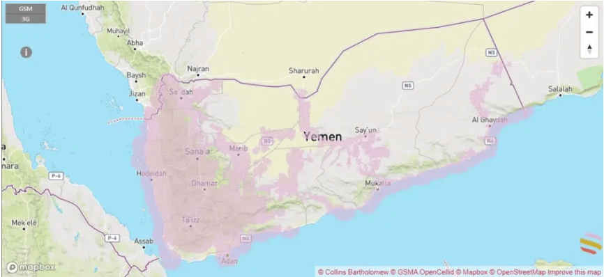 MTN 4G coverage map in Yemen.