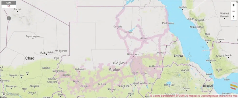MTN coverage map in Sudan.
