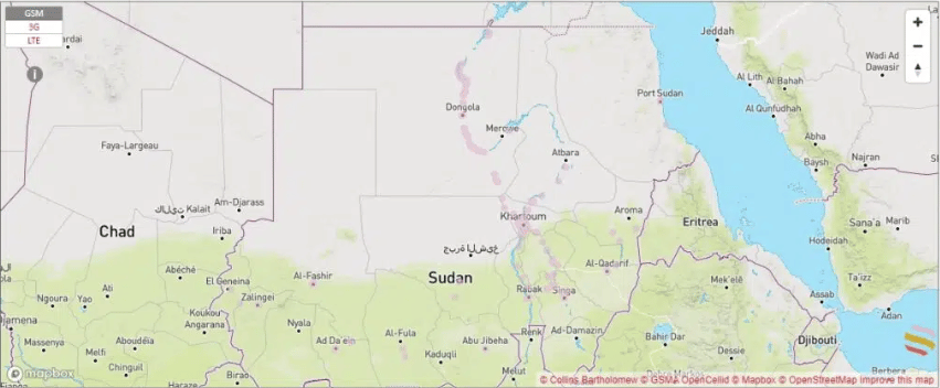 Sudatel coverage map in Sudan.