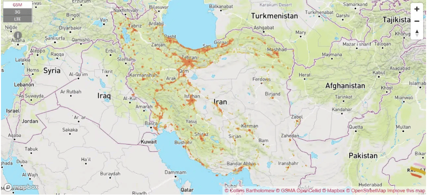 MTN Irancell 4G coverage map in Iran