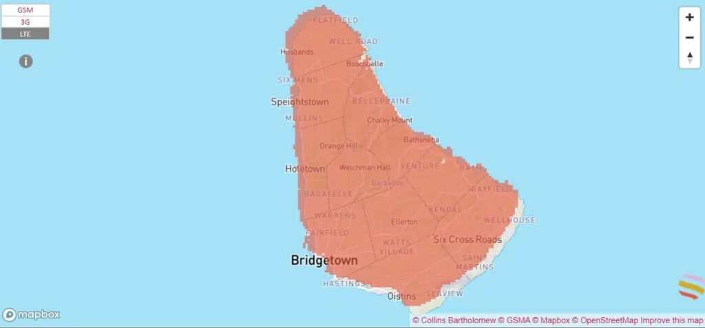 Digicel 4G coverage map in Barbados