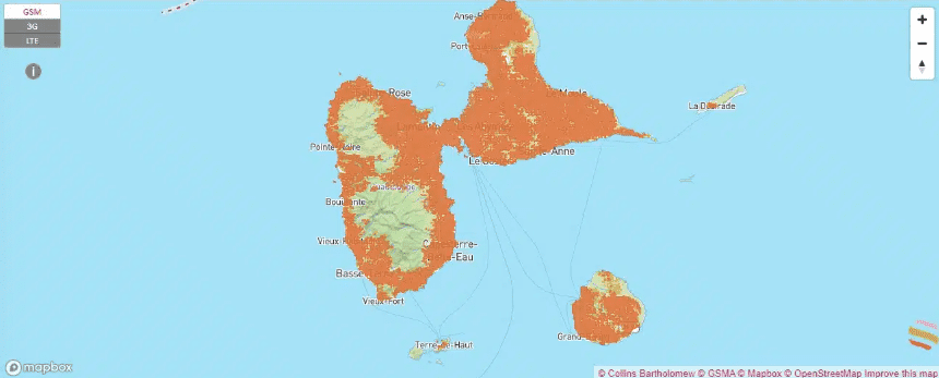 Digicel 4G coverage map in Guadeloupe