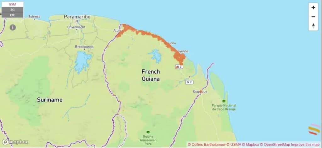 Digicel coverage map in french guiana