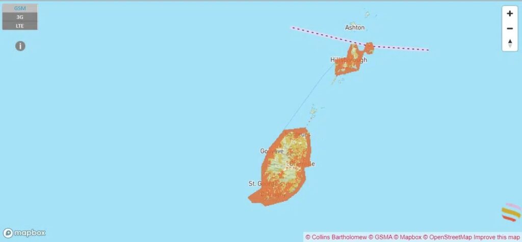 Digicel 4G coverage map in Grenada.