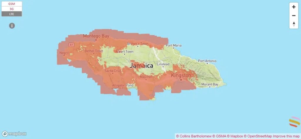 digicel 4G coverage map in jamaica